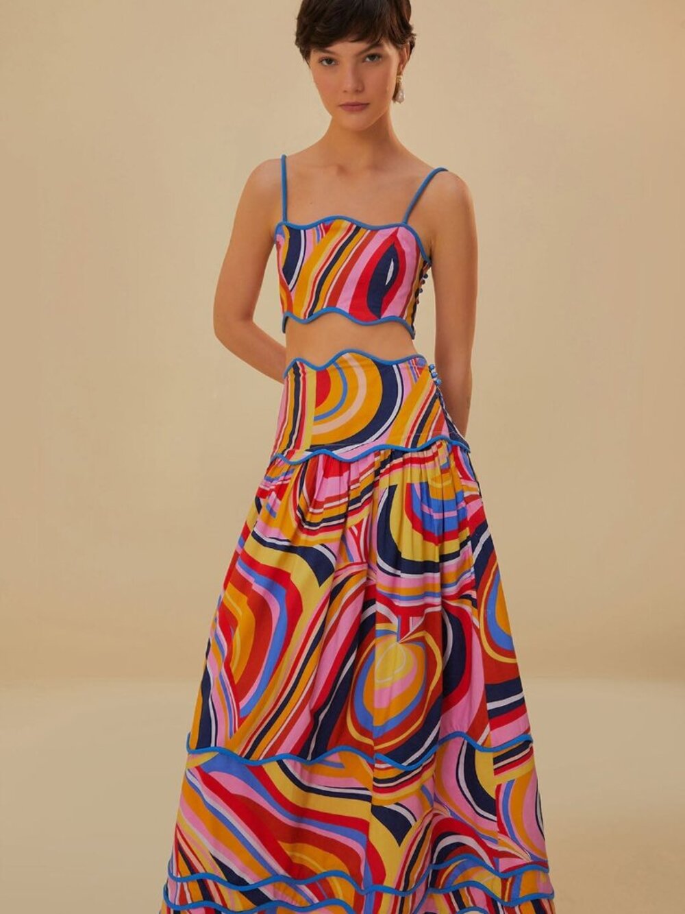Farm Rio Multicolor Waves Midi Skirt S - Picture 4 of 10